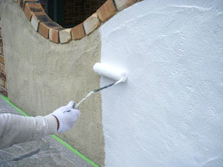 外構プロック塀　フィラー塗装