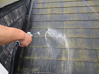 屋根にバイオ洗浄剤を散布