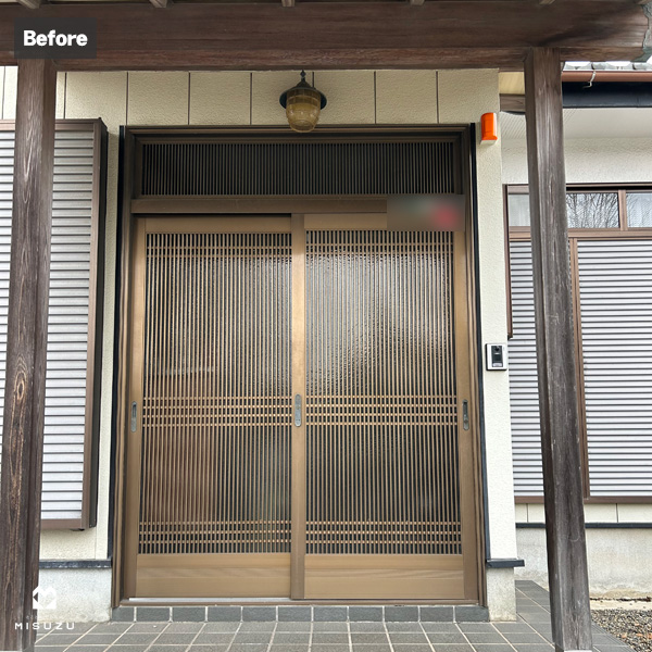 引き違い戸　三協アルミ　ノバリス　千本格子　施工前