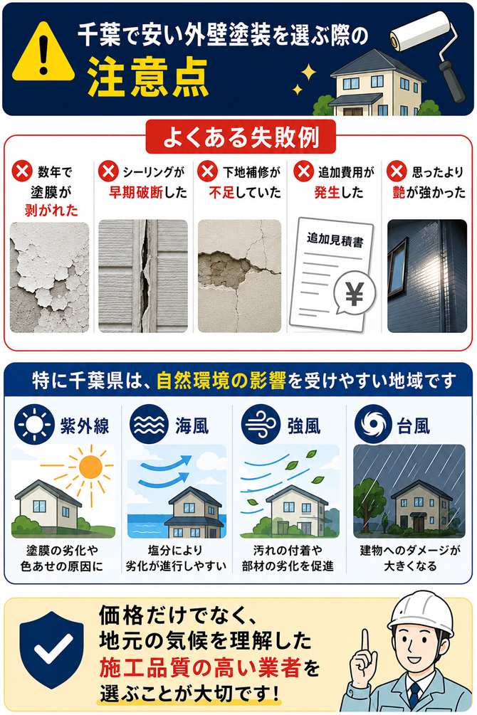 千葉で安い外壁塗装を選ぶ際の注意点