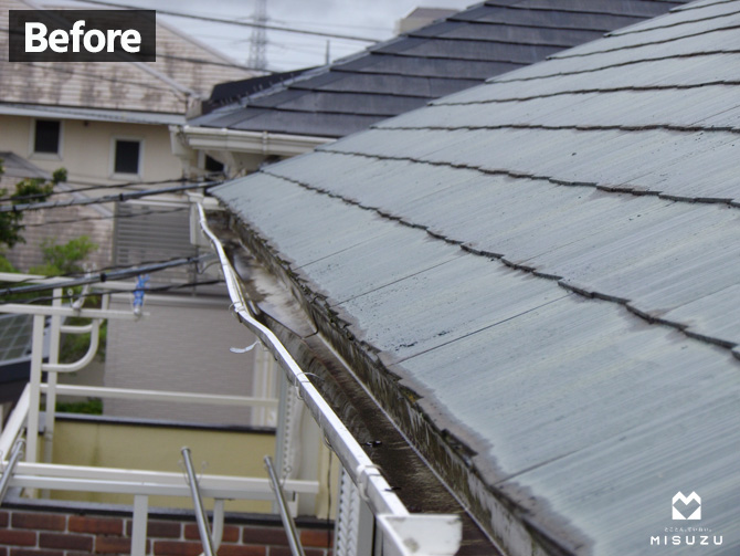 市原市・雪被害で雨樋が破損　施工前